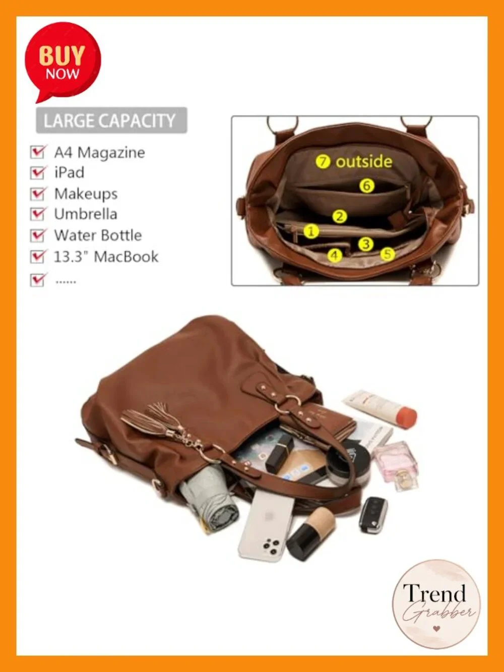 Vegan Leather Hobo Tote Handbag Set 4pcs Large Capacity Detachable Strap